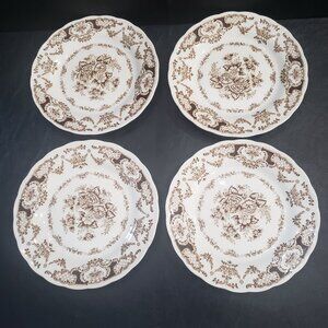 Vintage Set of 4-7 1/4" Nikko Japan Floral Trasferware Sepia Tone Winds